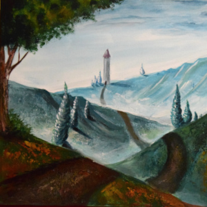 Weg durch Nebellandschaft